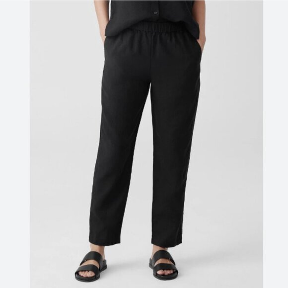 Eileen Fisher Black Lyocell Organic Linen Tapered High Waist Pull-on Pants XS - Picture 9 of 9